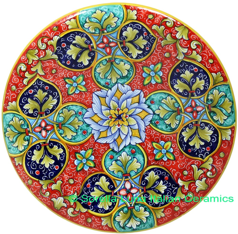 Ceramic Majolica Plate GEO G8 Red Green Blue 739 25cm