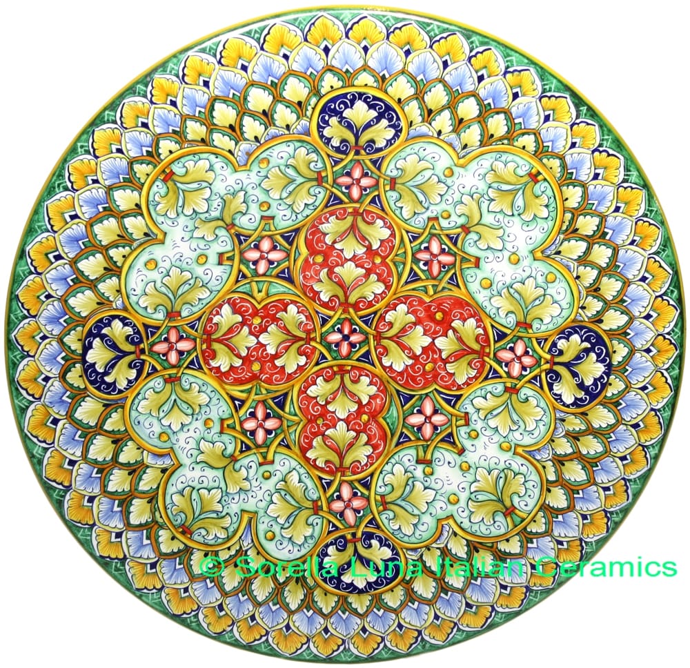Ceramic Majolica Plate Geometric G4 Green Red Blue 42cm