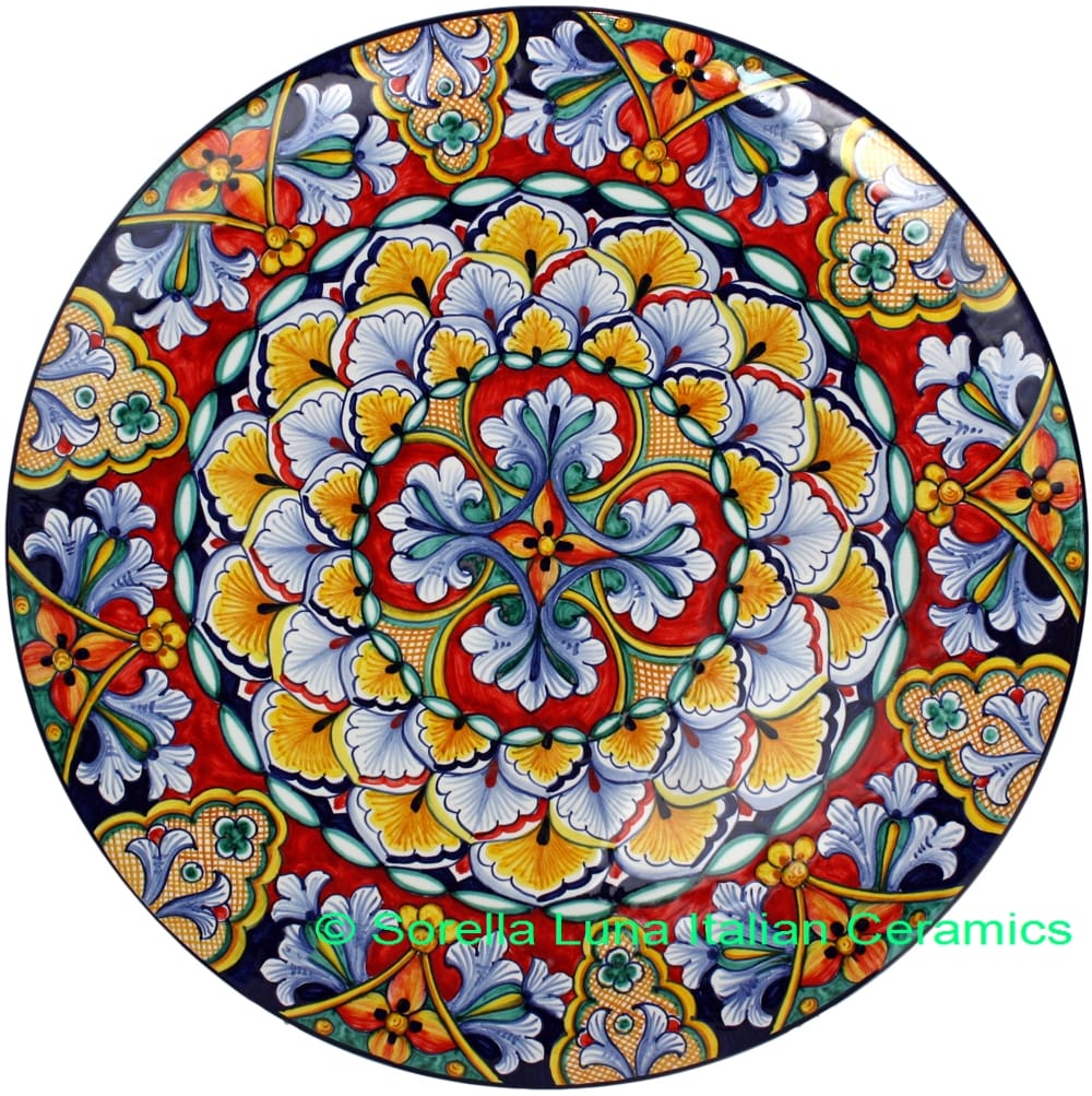 Ceramic Majolica Plate Jubilant Red Black 739 35cm