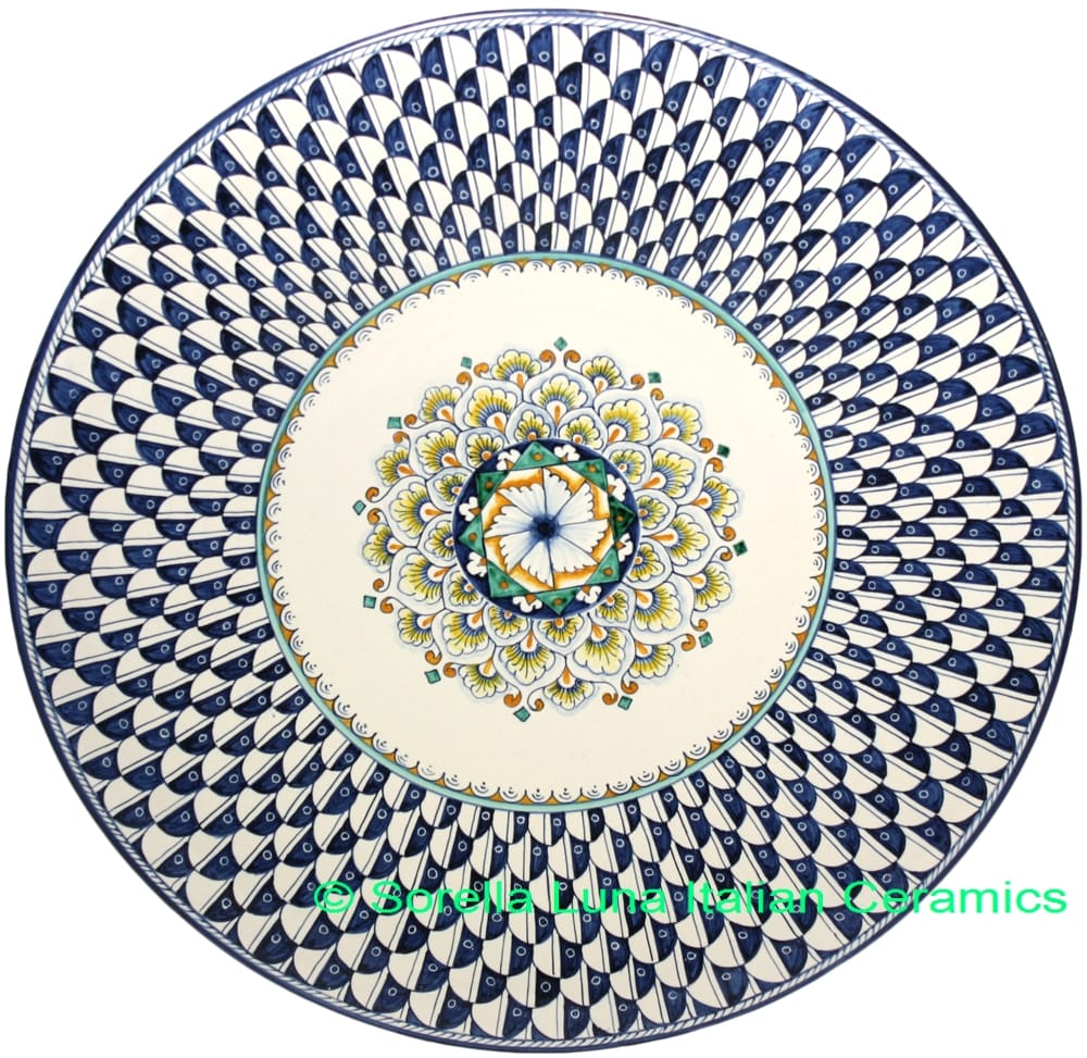 Ceramic Majolica Plate Pavone Blue White NC 42cm