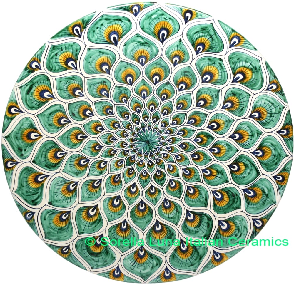 Ceramic Majolica Plate Peacock Green MRN 30cm
