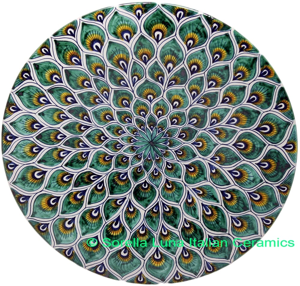 Ceramic Majolica Plate Peacock Green MRN 35cm