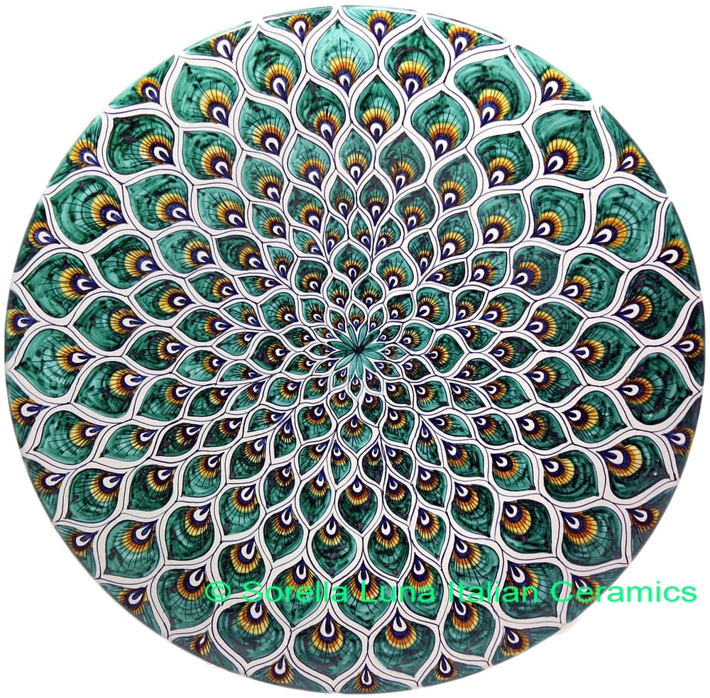 Ceramic Majolica Plate Peacock Green MRN 42cm