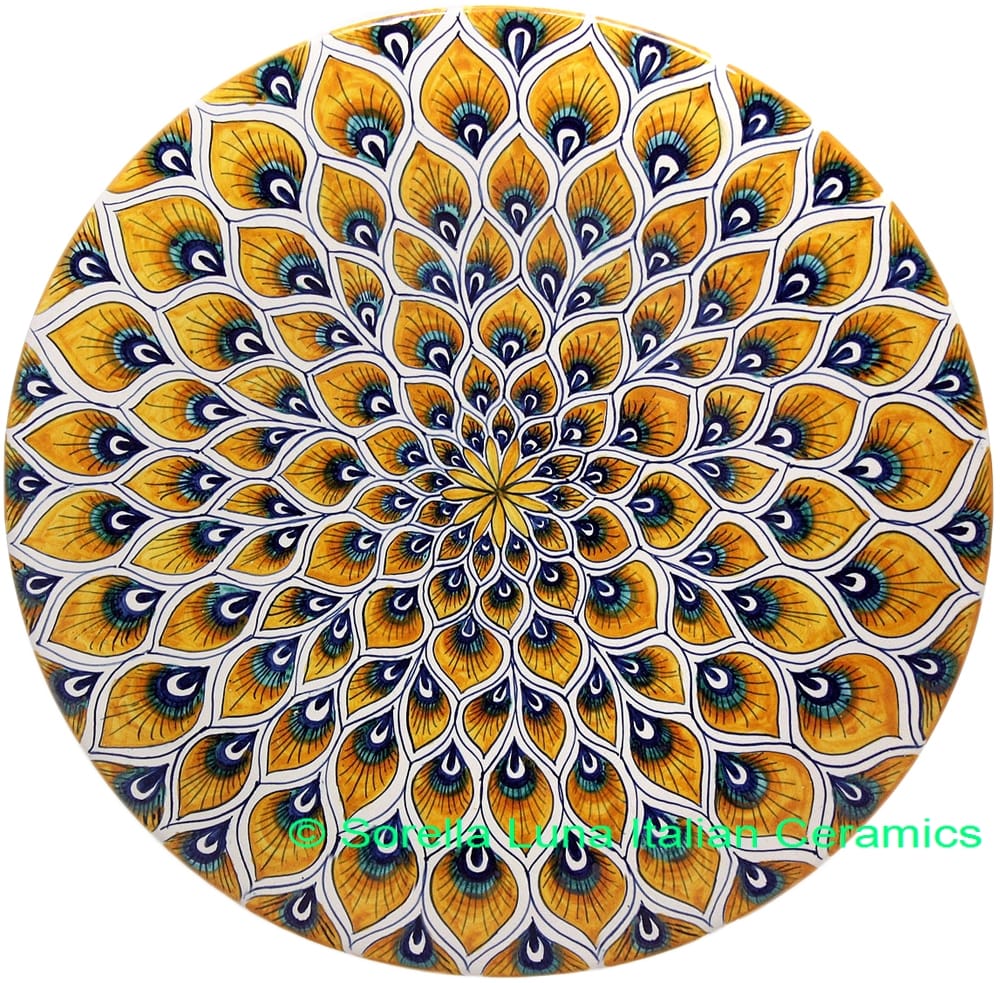 Ceramic Majolica Plate Peacock Yellow MRN 35cm