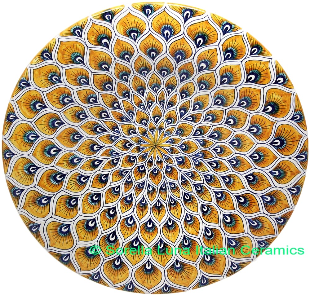 Ceramic Majolica Plate Peacock Yellow MRN 42cm