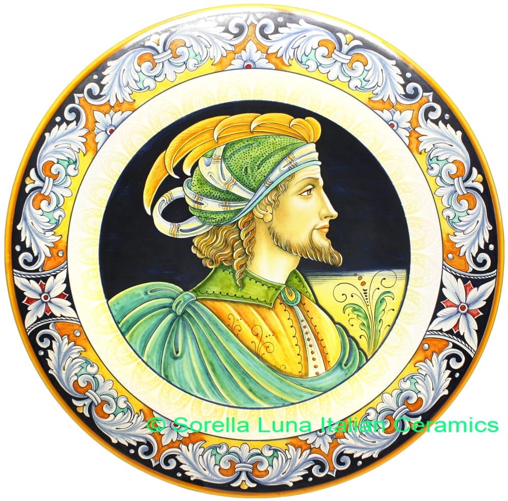 Ceramic Majolica Plate Portrait Male BW GRN POTES 52cm
