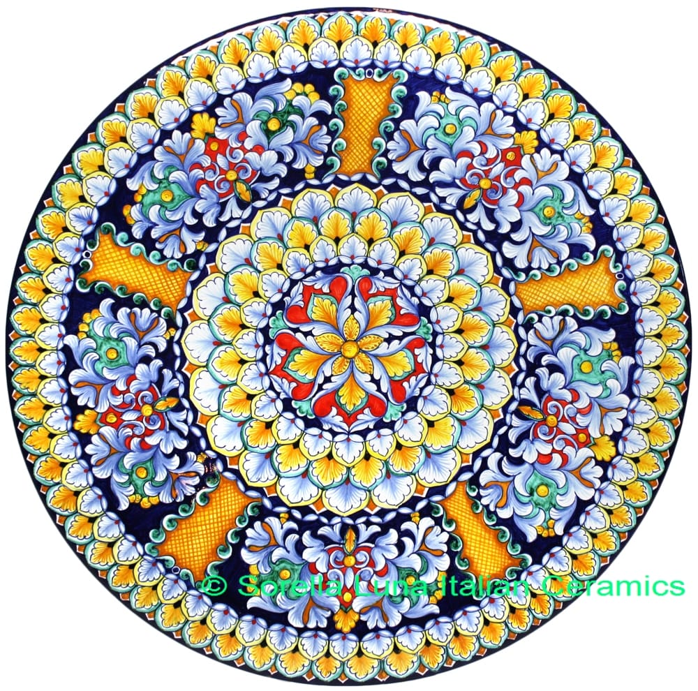 Ceramic Majolica Plate Radial G05 Orange Blue Red 47cm