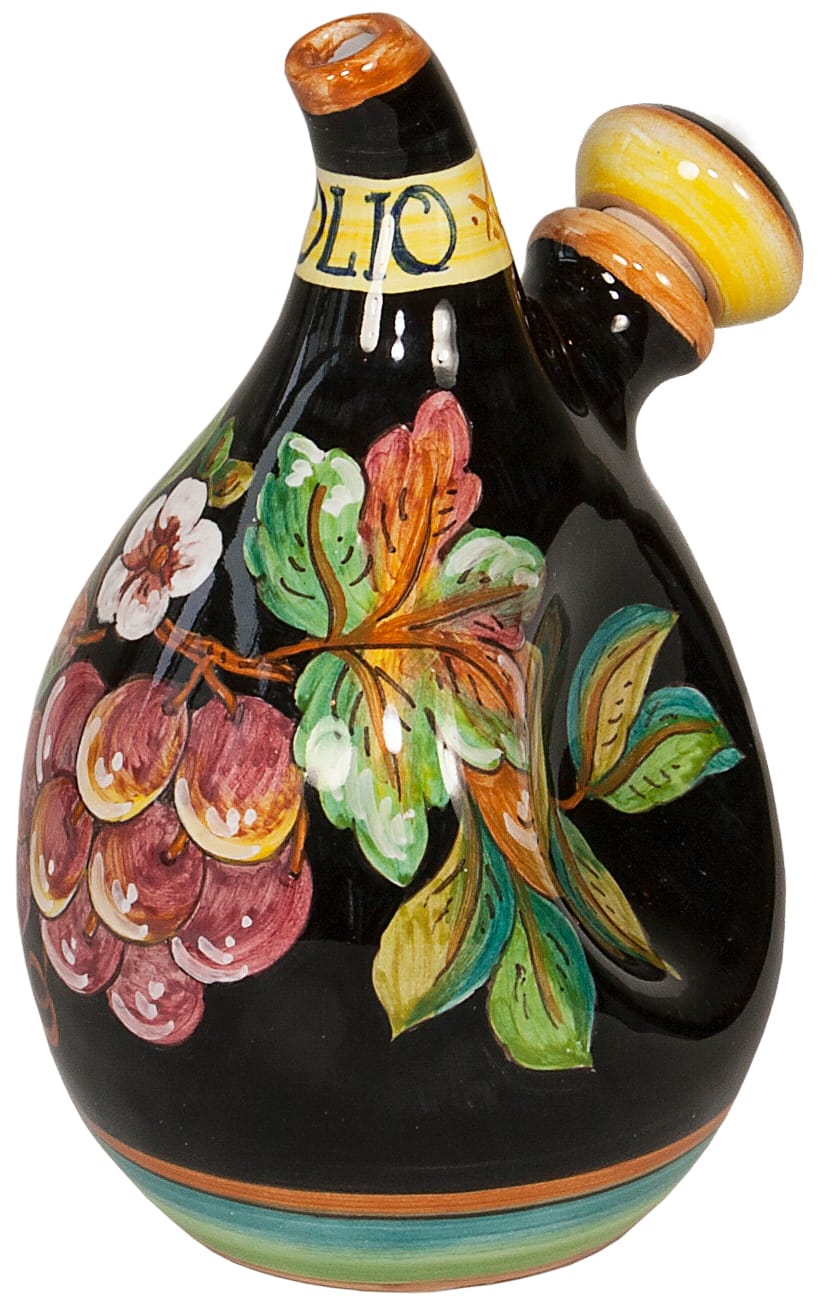 Olive Oil Dispenser GP Pinched Black with Red Grapes 20cm