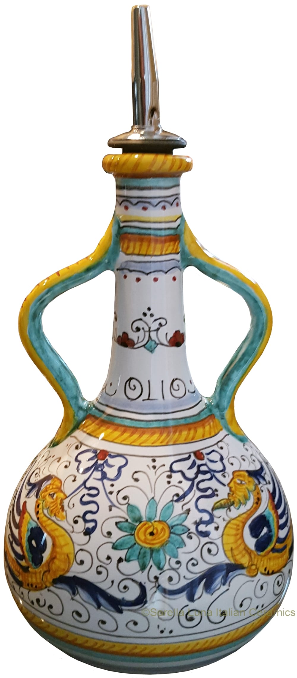 Ceramic Majolica Olive Oil Dispenser - Raffaellesco