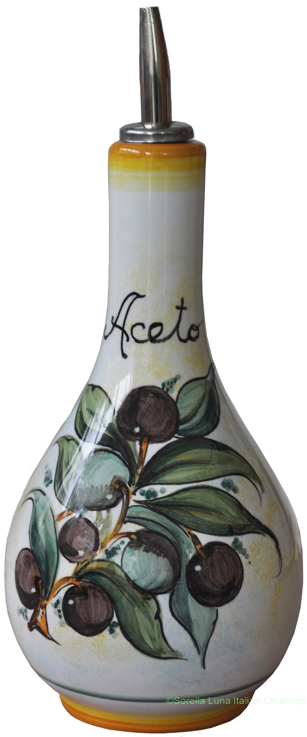 Ceramic Majolica Vinegar Dispenser Green Black N 20cm