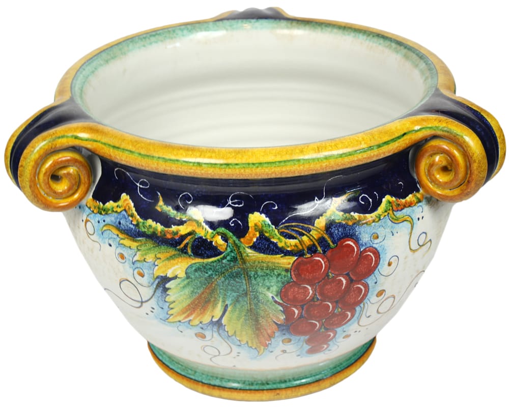 Italian Ceramic Decorative Vase - Red Grapes and Scrolls