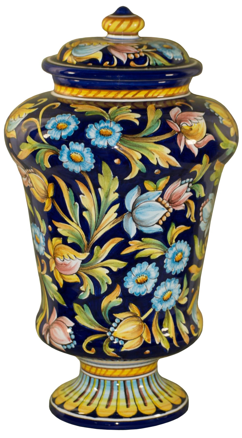 Italian Ceramic Centerpiece Urn - Blue Floral