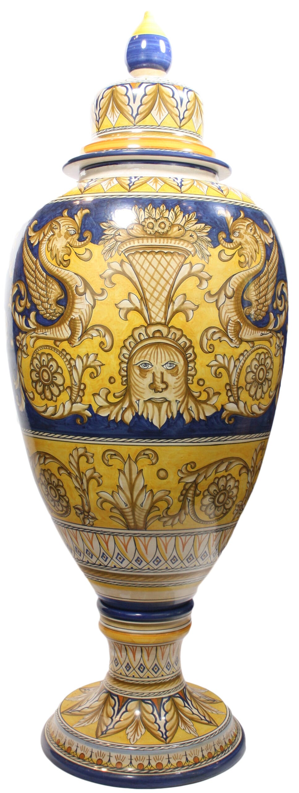 Italian Ceramic Floor Urn - Medieval Blue-Yellow