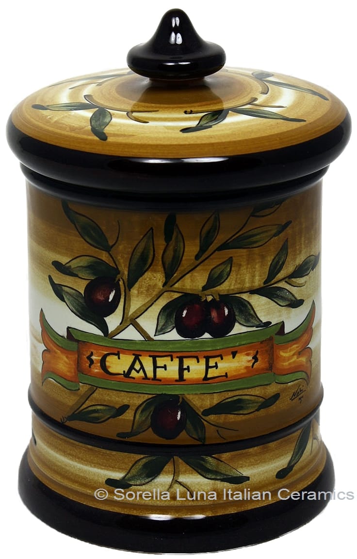 Ceramic Majolica Coffee Jar Tuscan Brown Olive 20cm
