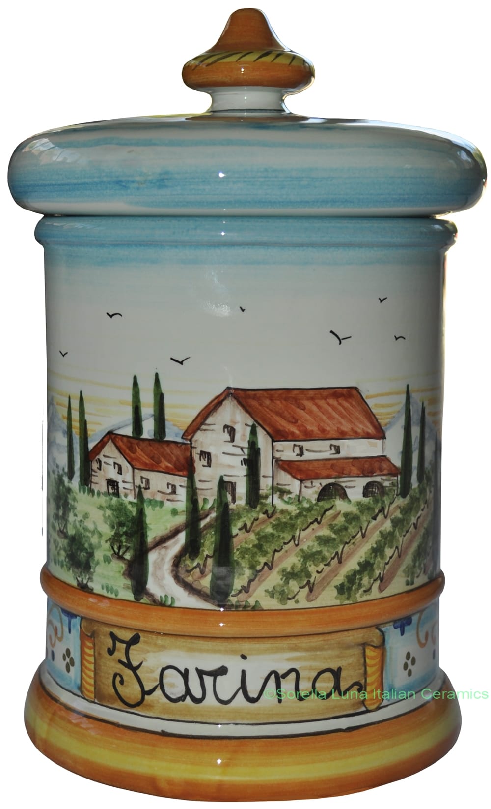Ceramic Majolica Flour Jar Tuscan Country Poppies