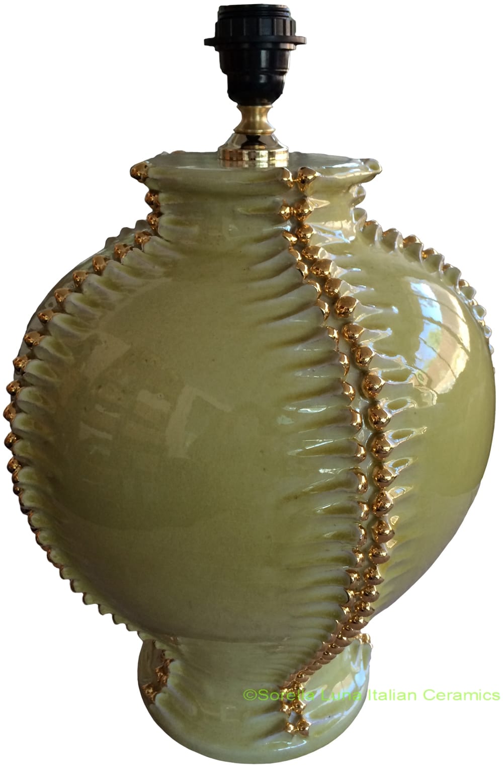 Tuscan Ceramic Lamp - Honey Green with Gold Relief