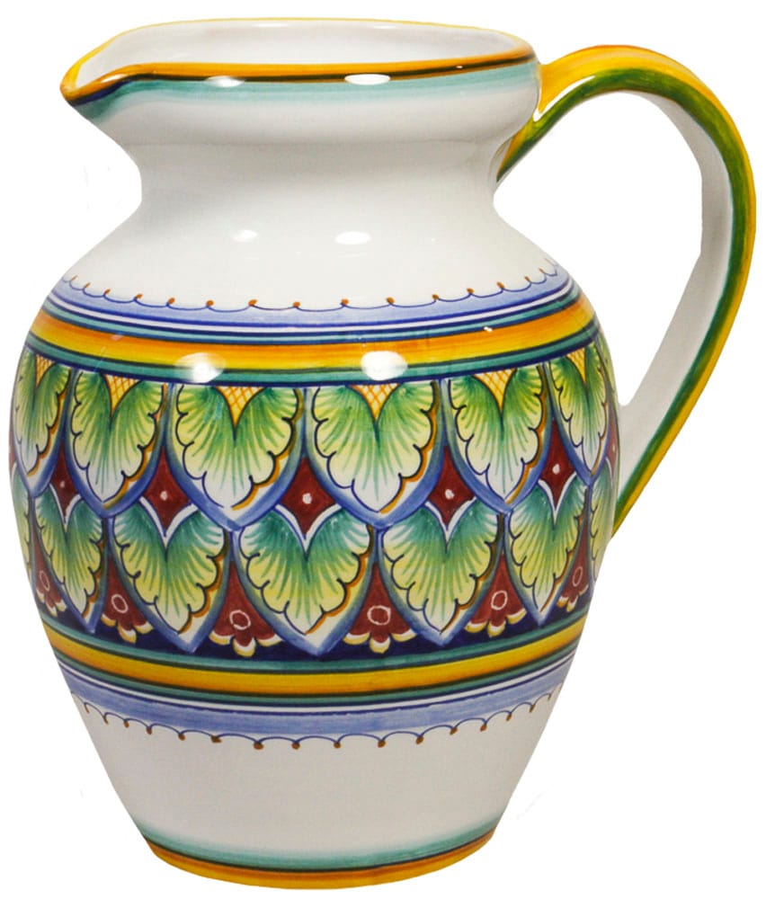 Ceramic Majolica Pitcher Green Red Yellow 964