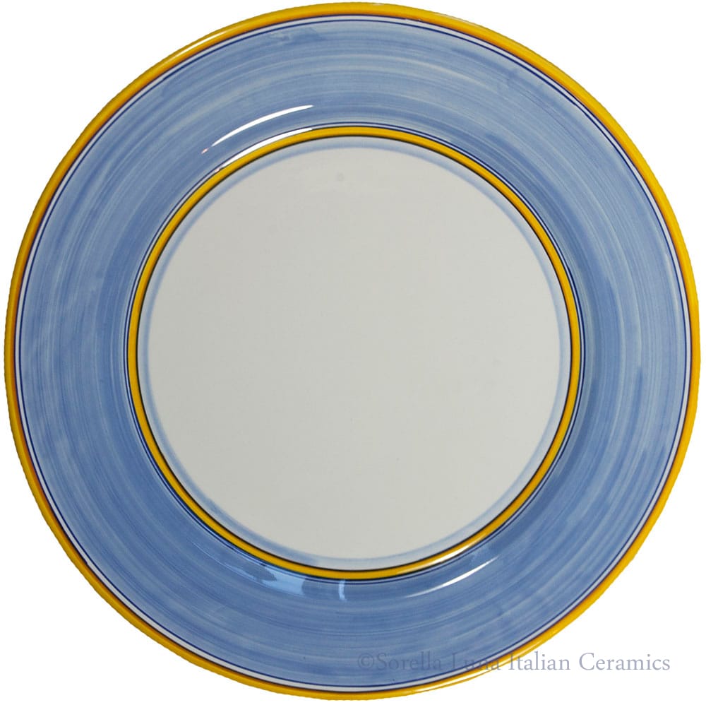 Italian Charger Plate - Yellow Border Solid Light Blue