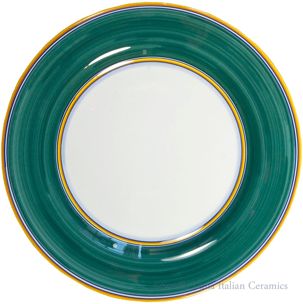 Italian Dinner Plate Yellow Rim Solid Green