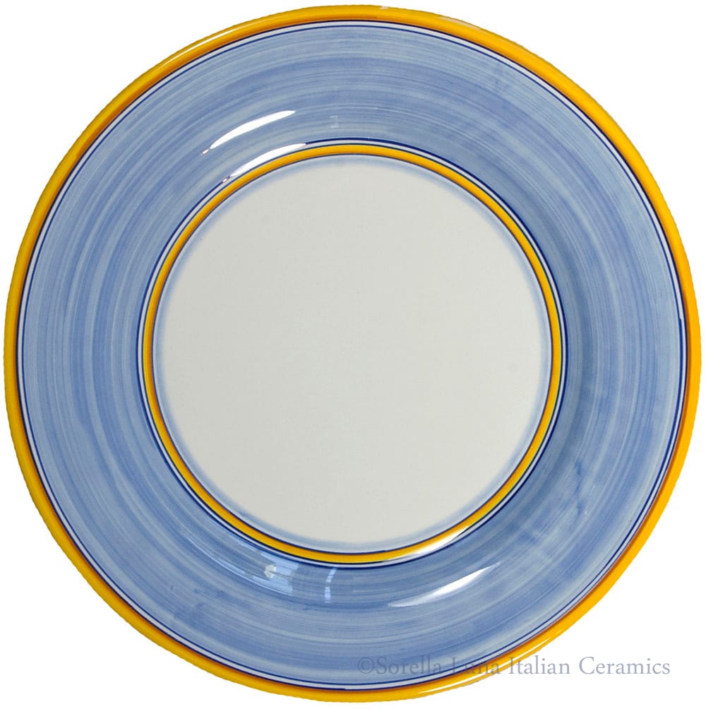 Italian Dinner Plate Yellow Rim Solid Light Blue
