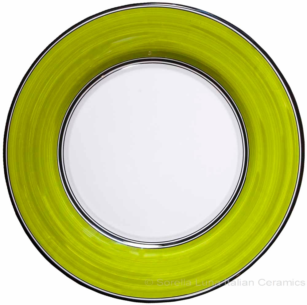 Italian Dinner Plate Black Rim Solid Meadow - Prato