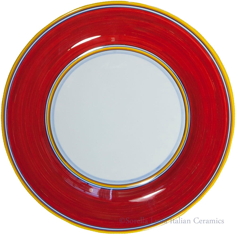 Italian Dinner Plate Yellow Rim Solid Red