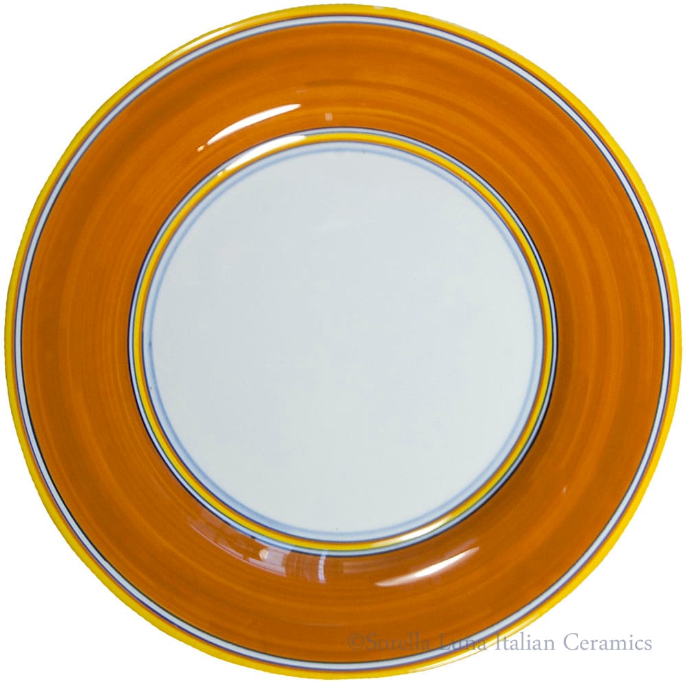 Italian Dinner Plate Yellow Rim Solid Orange