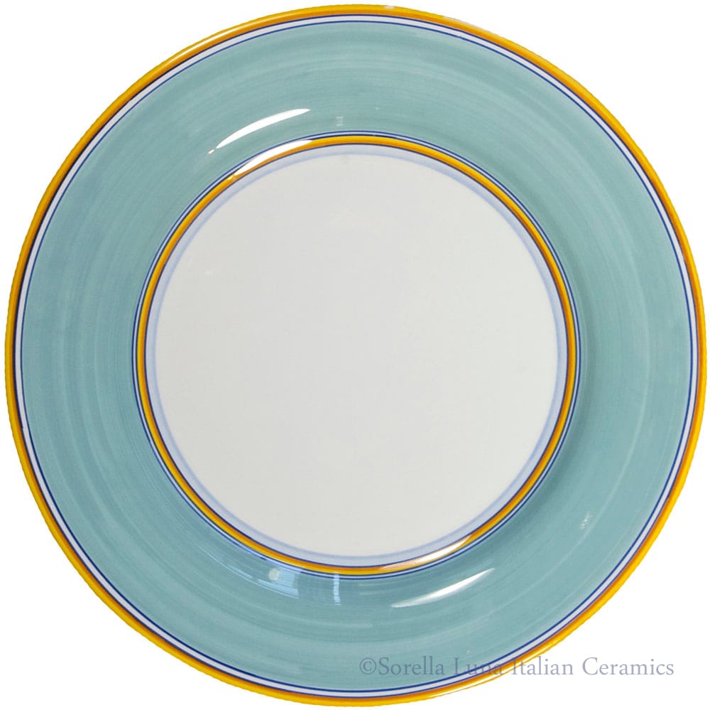Italian Dinner Plate Yellow Rim Solid Teal