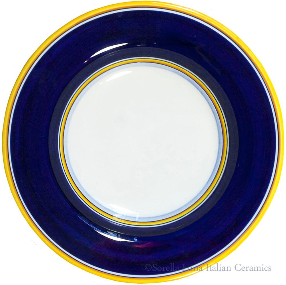 Deruta Italian Pasta Plate - Yellow Border Solid Blue