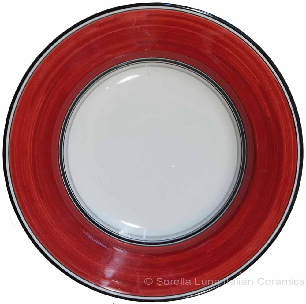 Deruta Italian Pasta Plate - Black Border Solid Bordeaux