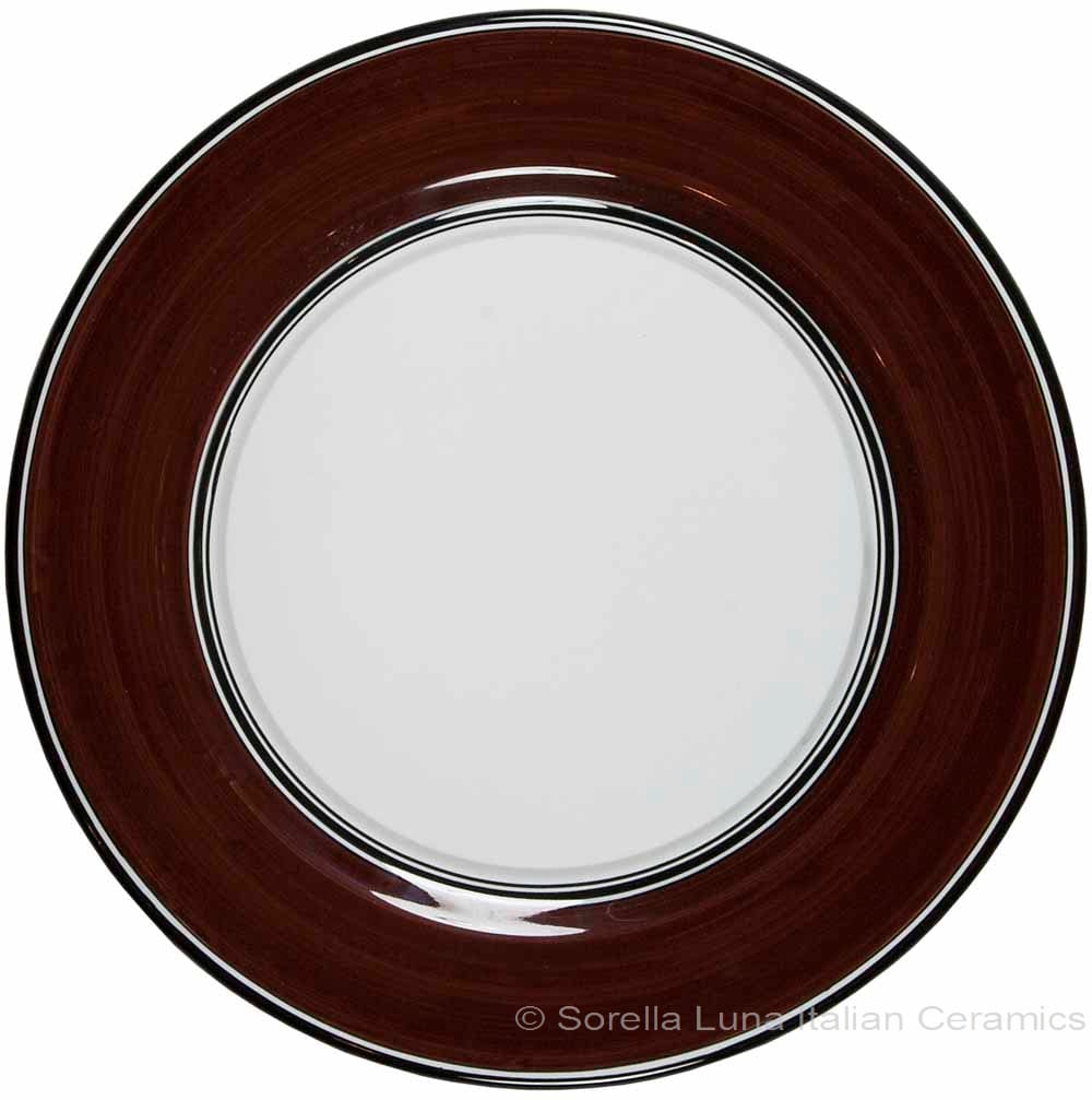 Deruta Italian Pasta Plate - Black Border Solid Brown - Cafe