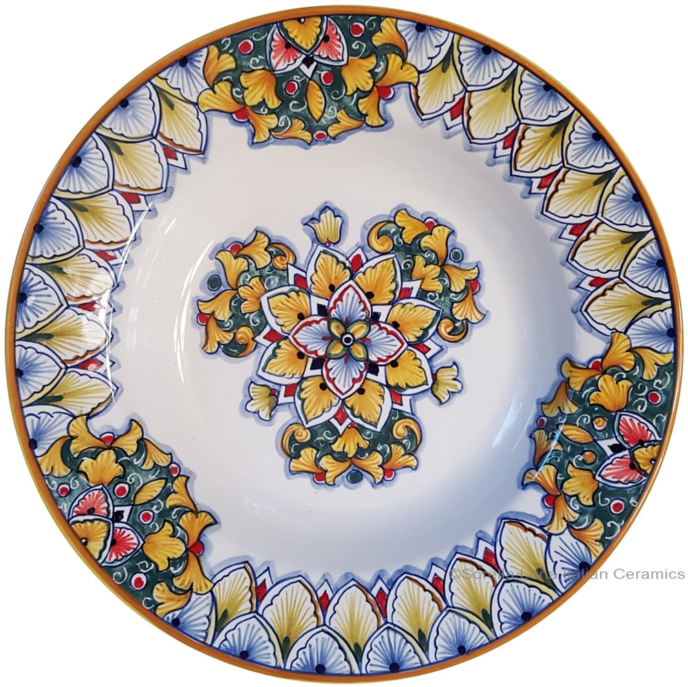 Italian Ceramic Pasta Bowl - Vario Antico - Green Acanthus