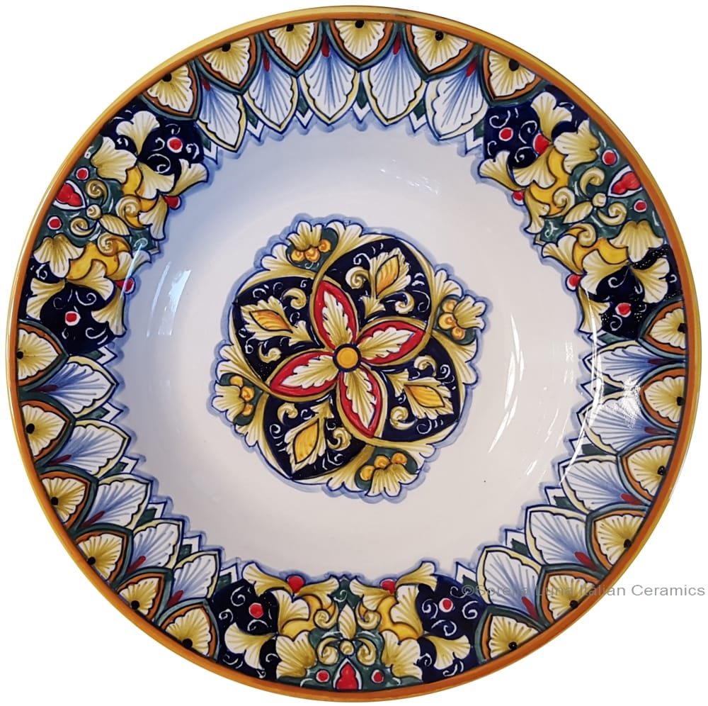 Italian Ceramic Pasta Bowl - Vario Antico - Flower4 Red