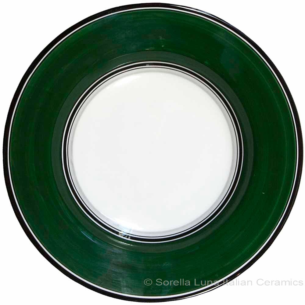 Deruta Italian Pasta Plate - Black Border Solid Emerald Green