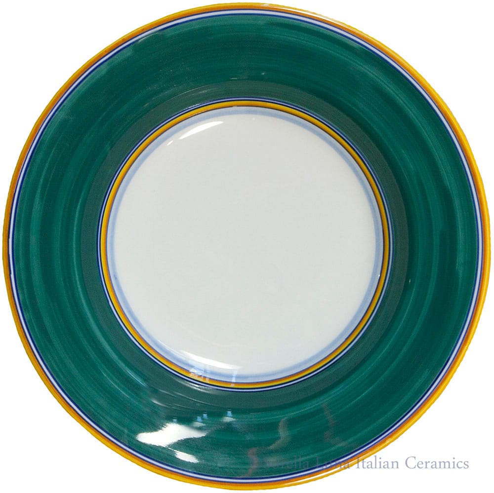Deruta Italian Pasta Plate - Yellow Border Solid Green