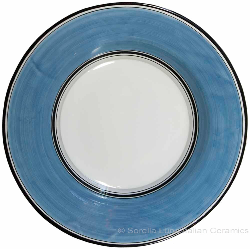 Deruta Italian Pasta Plate - Black Border Solid Light Blue - Platino