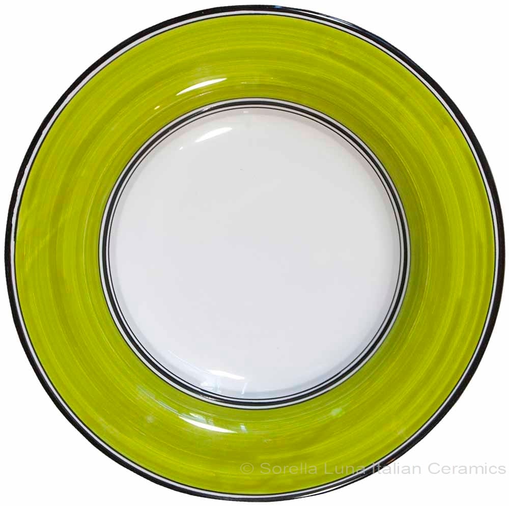 Deruta Italian Pasta Plate - Black Border Solid Meadow - Prato