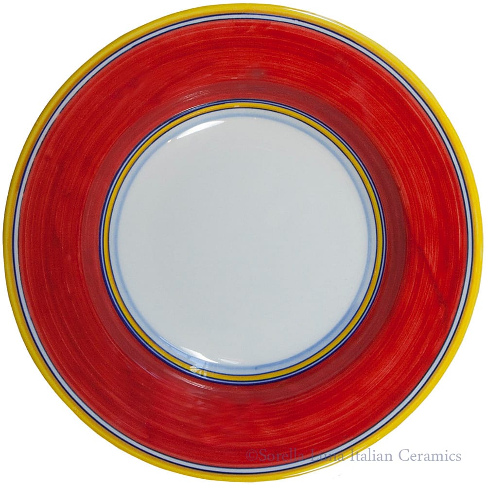 Deruta Italian Pasta Plate - Yellow Border Solid Red