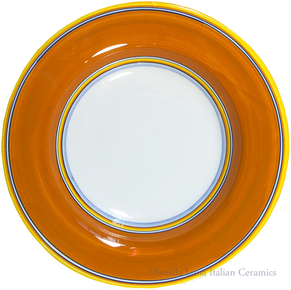 Deruta Italian Pasta Plate - Yellow Border Solid Orange