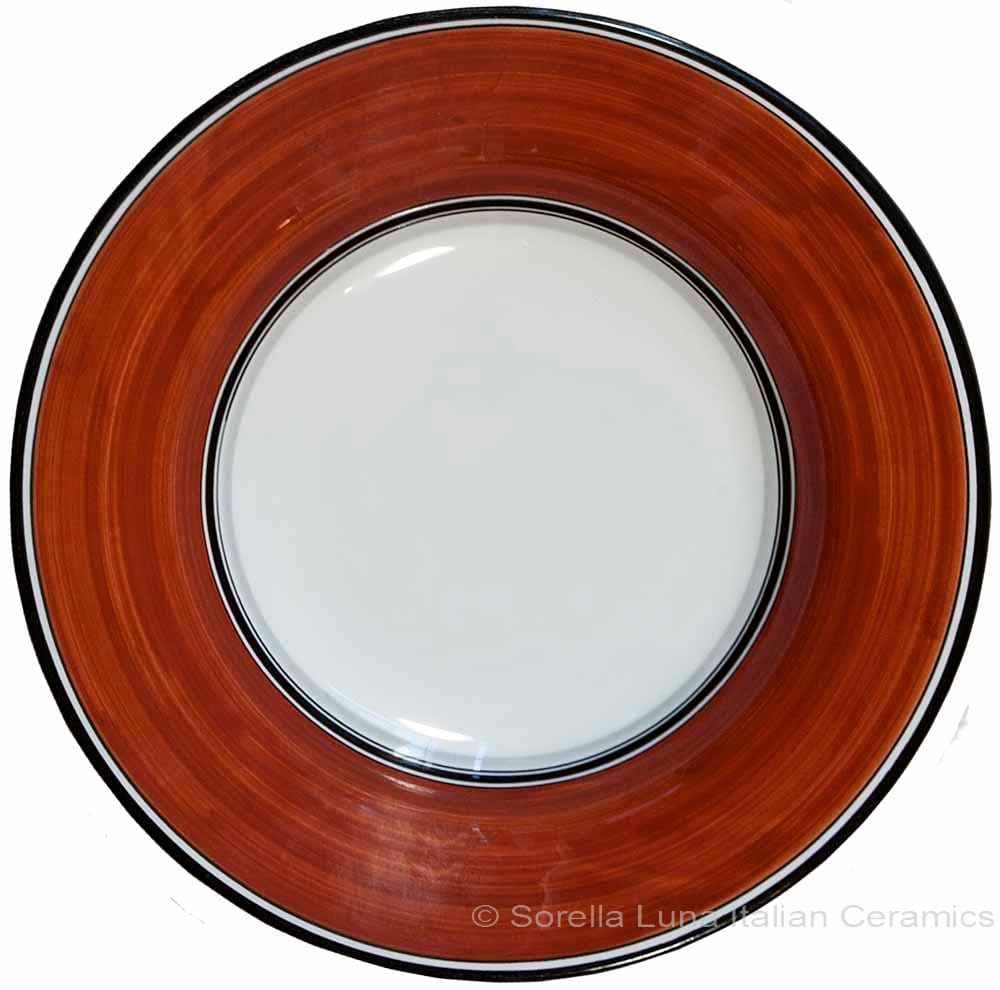 Deruta Italian Pasta Plate - Black Border Solid Rossiccio
