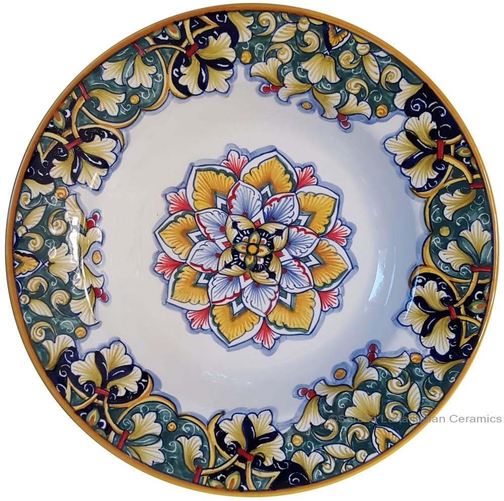 Italian Ceramic Pasta Bowl - Vario Antico - Flower4 Blue