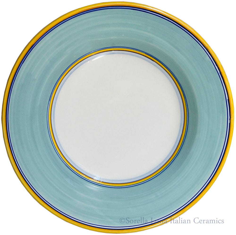 Deruta Italian Pasta Plate - Yellow Border Solid Teal