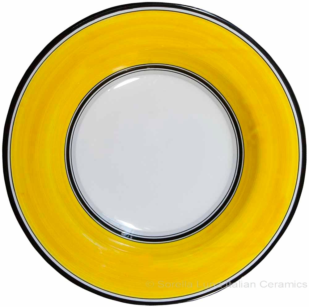 Deruta Italian Pasta Plate - Black Border Solid Yellow - Giallo