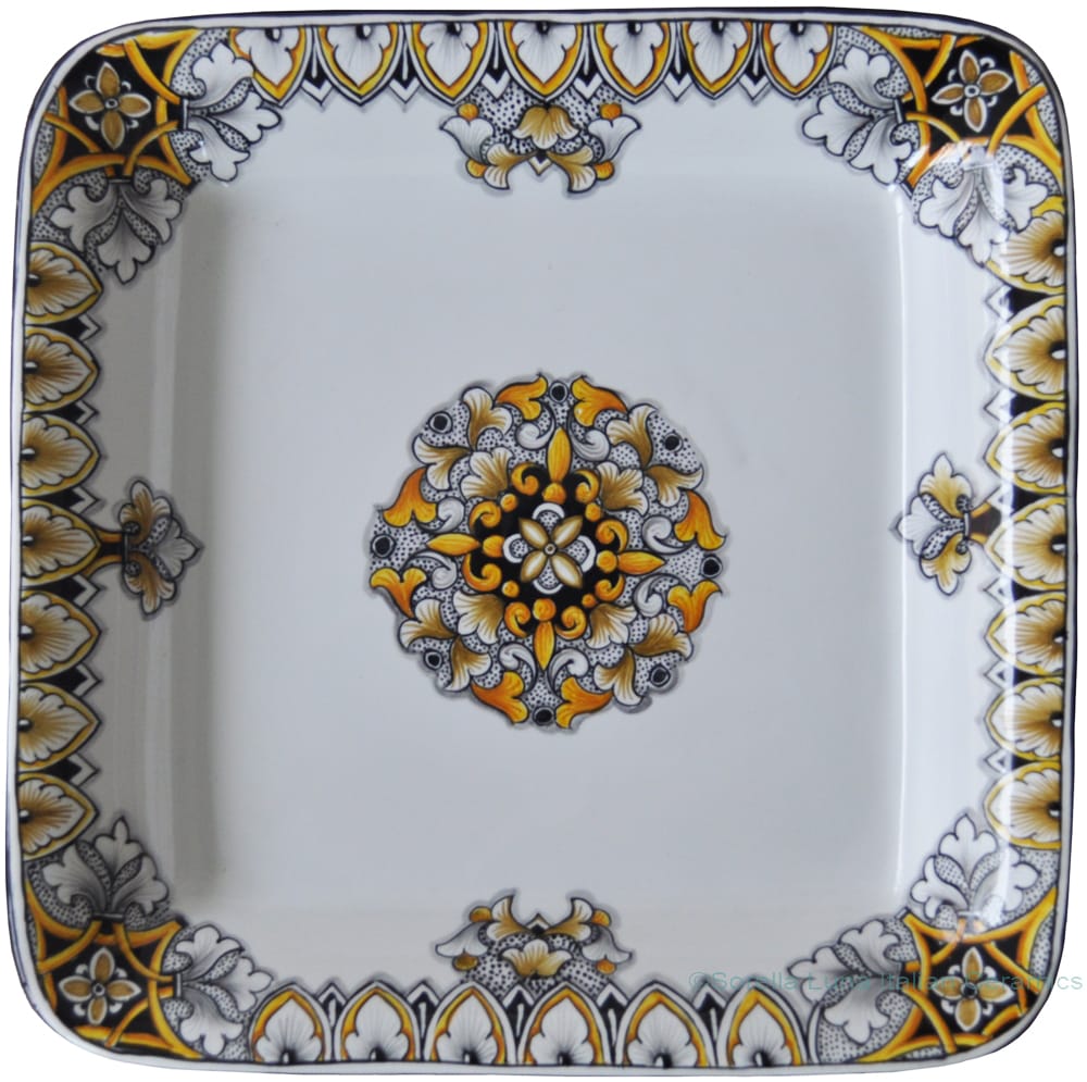 Italian Square Platter - Brown/Black/Orange - 30cm