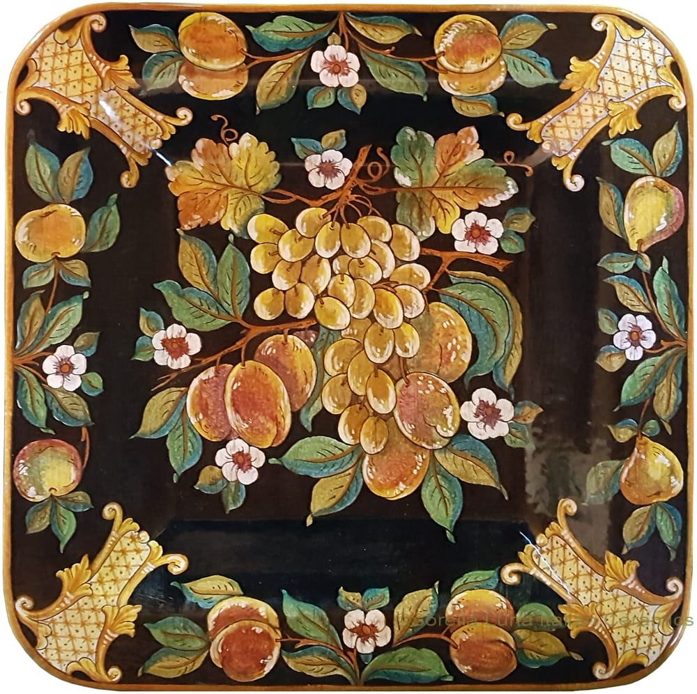 Italian Square Plate - Frutta Fondo Nero - 50cm