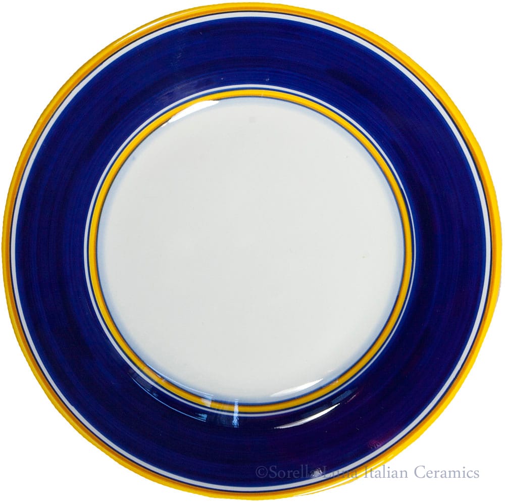 Deruta Italian Salad Plate - Yellow Rim Solid Blue