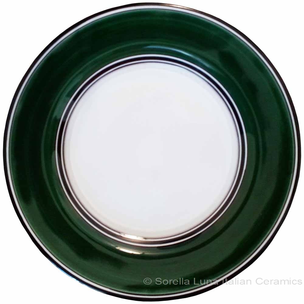 Deruta Italian Salad Plate - Black Rim Solid Emerald Green