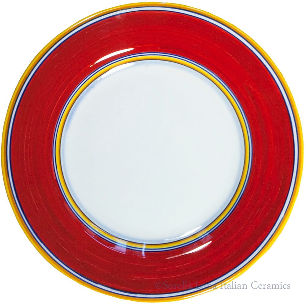 Deruta Italian Salad Plate - Yellow Rim Solid Red