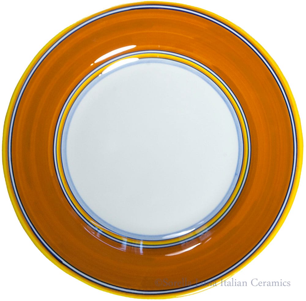 Deruta Italian Salad Plate - Yellow Rim Solid Orange
