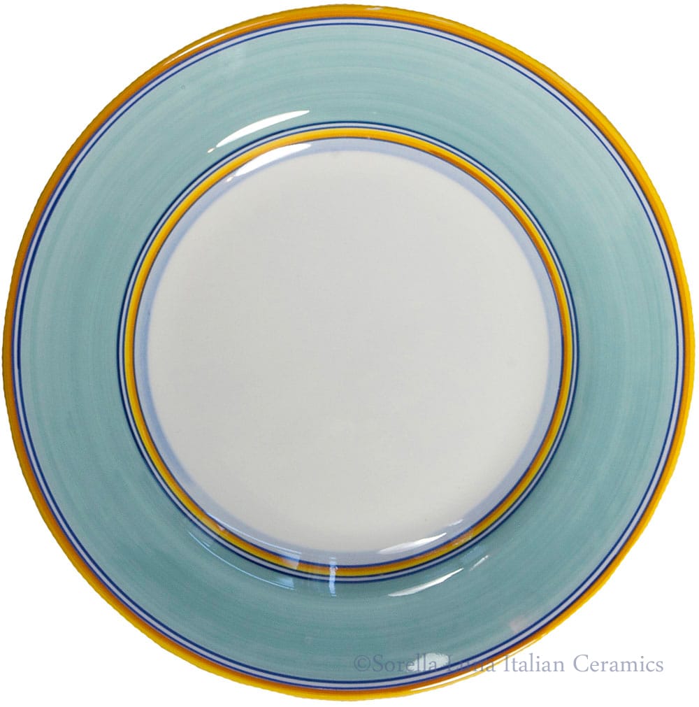 Deruta Italian Salad Plate - Yellow Rim Solid Teal